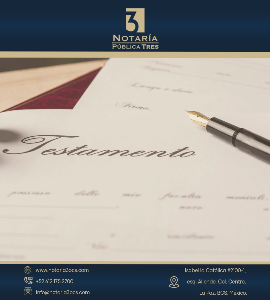 🖋️ Hacer tu testamento es una forma de cuidar a tu familia, incluso cuando ya no estés.

Más que un trámite, es una decisión que brinda certeza, evita conflictos y protege tu patrimonio.

¿Por qué hacerlo?

✨ Tú decides cómo se distribuirán tus bienes
✨ Evitas problemas legales y familiares
✨ Das tranquilidad a quienes más quieres

En Notaría 3 BCS te asesoramos con claridad, profesionalismo y absoluta discreción para que realices tu testamento de forma sencilla.

📍 Isabel la Católica #2100-1, esquina Allende, Col. Centro
📞 612 175 2700
🚗 Estacionamiento por calle Allende

#Notaría3BCS #Testamento #ProtecciónFamiliar #SeguridadLegal #HerédalesTranquilidad