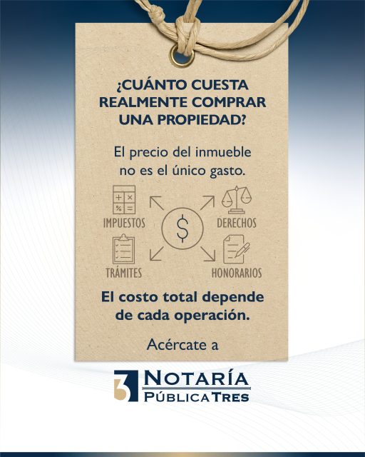 🏠 EL PRECIO DE LA PROPIEDAD NO ES NECESARIAMENTE EL COSTO TOTAL

Al realizar una compraventa pueden existir otros gastos, como:

💰 Impuestos
📑 Derechos y trámites
⚖️ Honorarios notariales
📋 Otros conceptos relacionados con la operación

¿Cuánto vas a pagar? Depende.

Cada compraventa es diferente y el costo puede variar según el inmueble, su valor, los trámites necesarios y las circunstancias de la operación.

👉 Antes de comprar, acércate a notaría y conoce qué gastos pueden aplicar a tu caso.

#Notaría3BCS #LaPazBCS #BienesRaíces #Compraventa